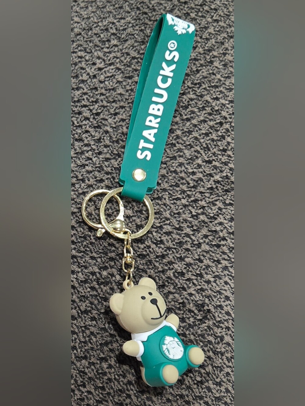 Starbucks Green Silicone Strap Keychain with Beige Bear Charm
